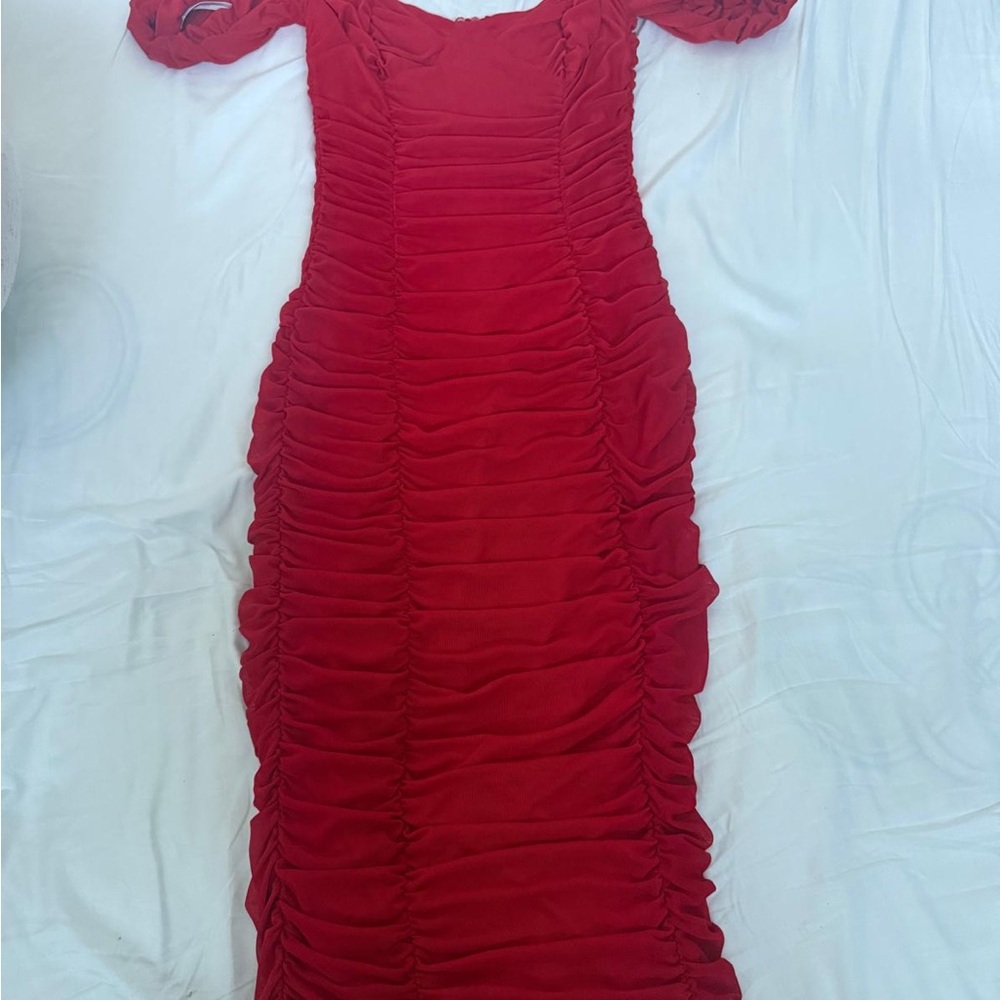 Elegant Red Ruched Dress